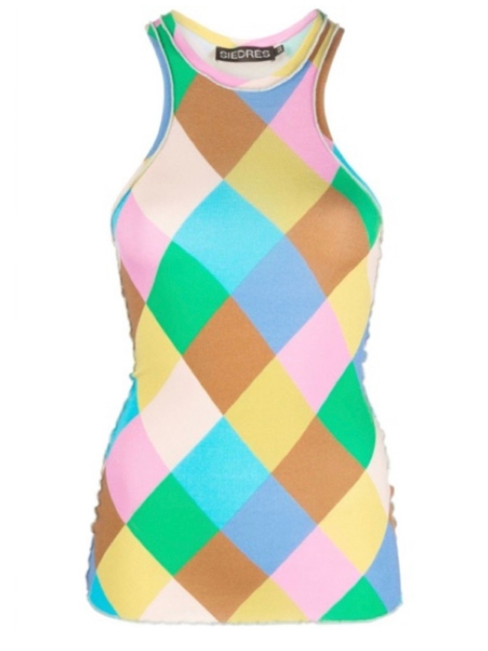 SIEDRÉS Multicolor Rainbow Diamond Argyle Checker Crew Neck Knit Tank Top Medium